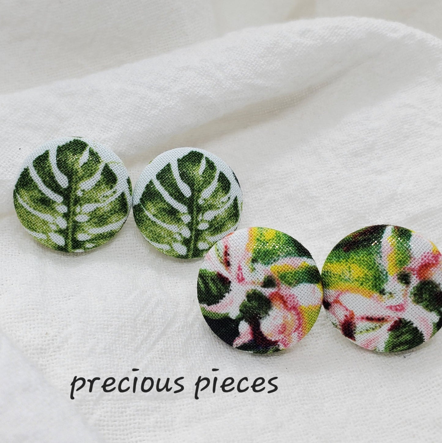 Medium Leaf and Colorful Fabric Earrings