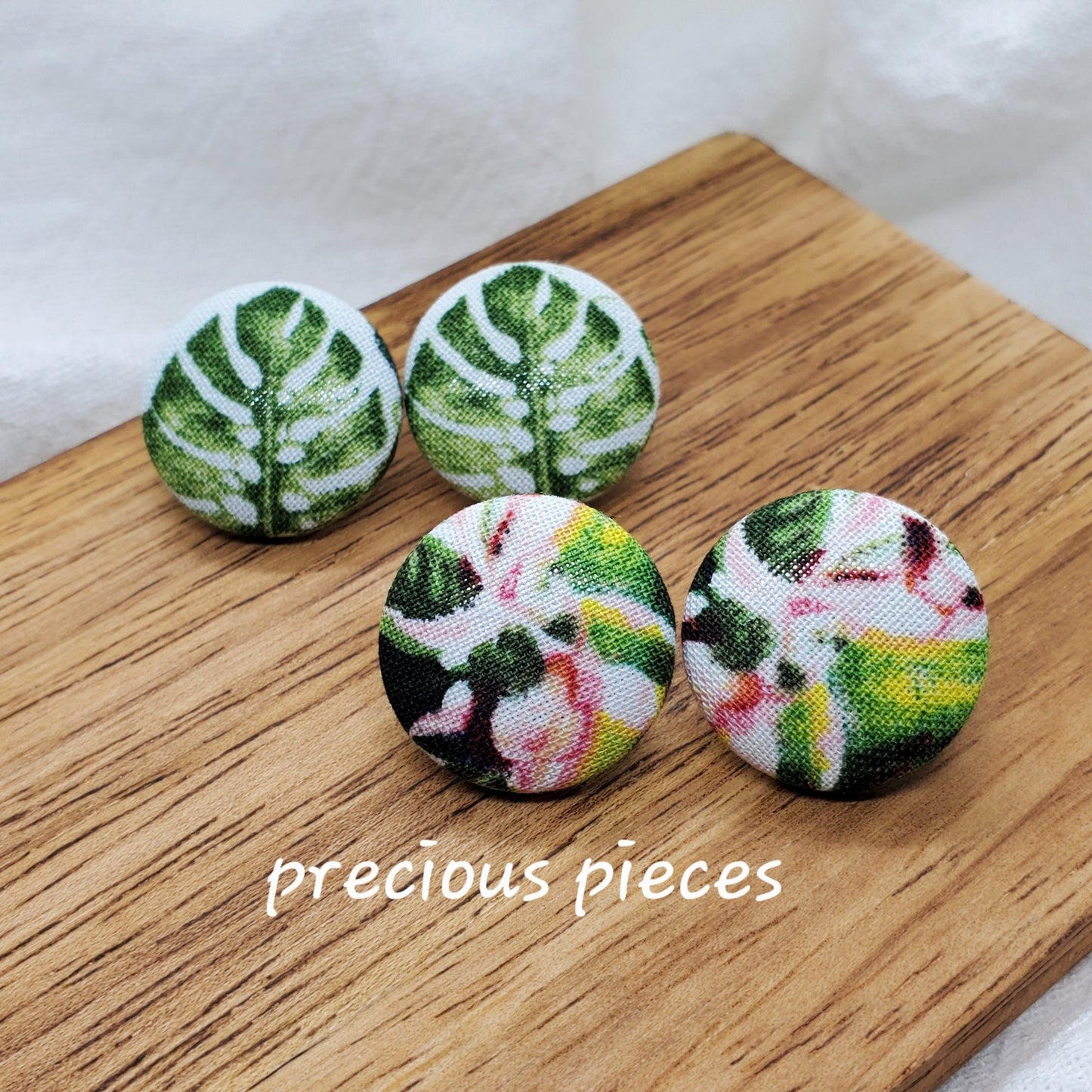 Medium Leaf and Colorful Fabric Earrings