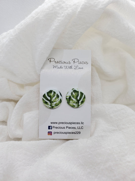 Small Monstera Leaf Fabric Earrings