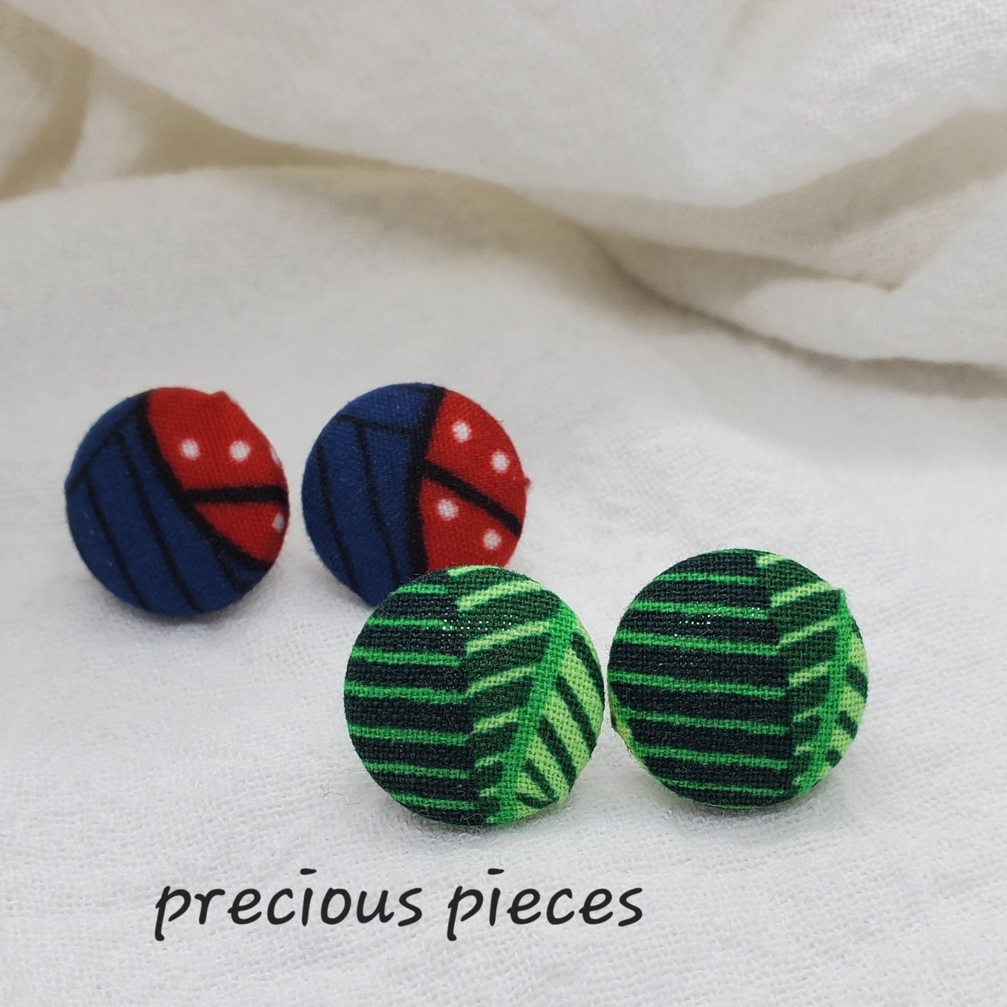 Green, Red and Blue Fabric Earrings