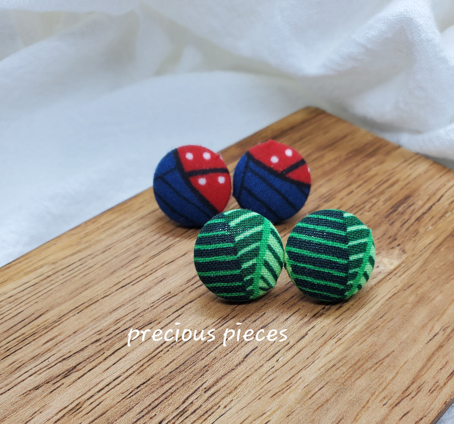 Green, Red and Blue Fabric Earrings