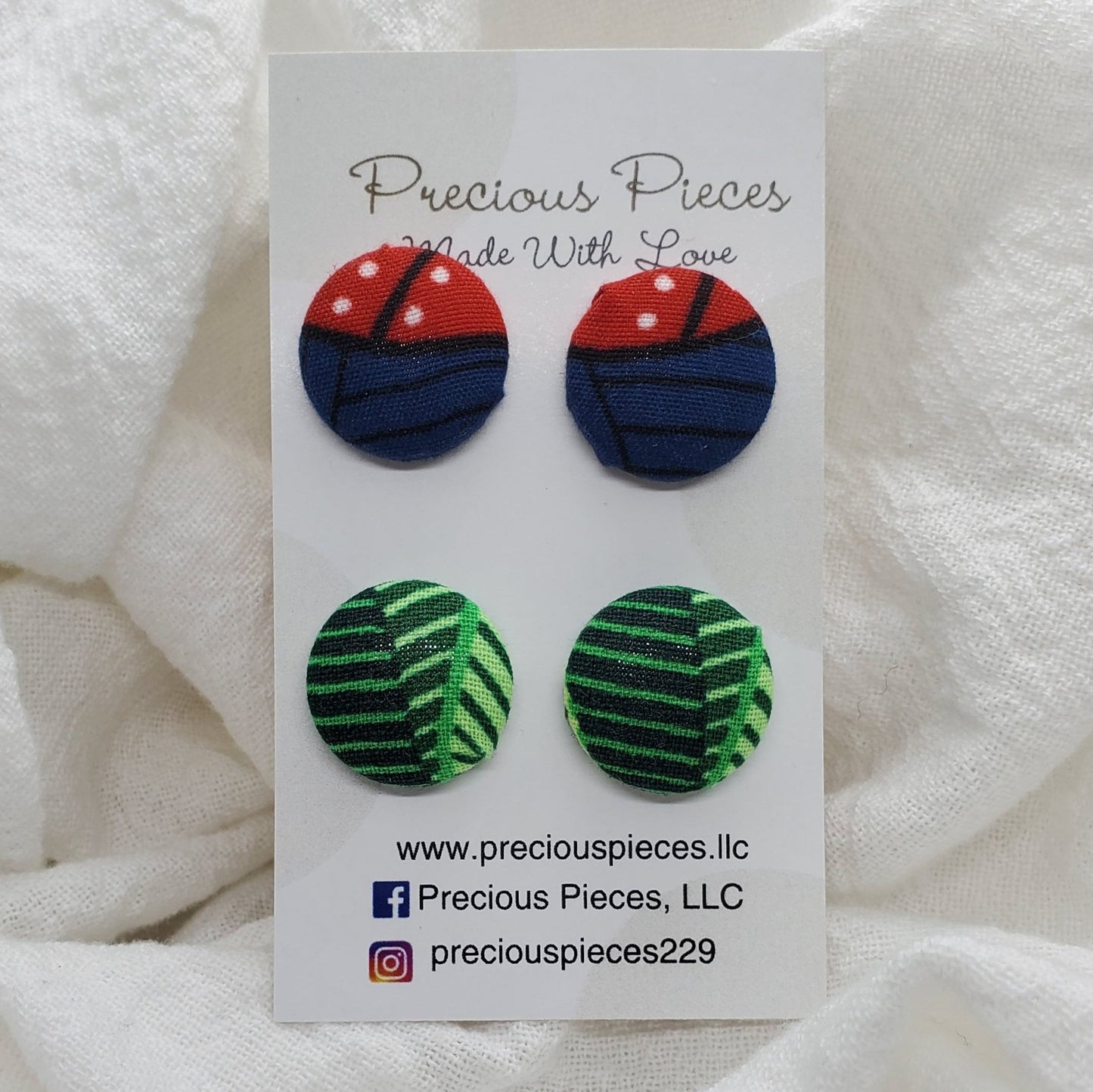 Green, Red and Blue Fabric Earrings