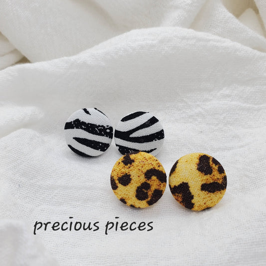 Small Zebra and Cheetah Print Fabric Earrings