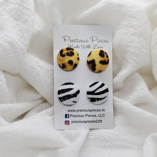 Small Zebra and Cheetah Print Fabric Earrings