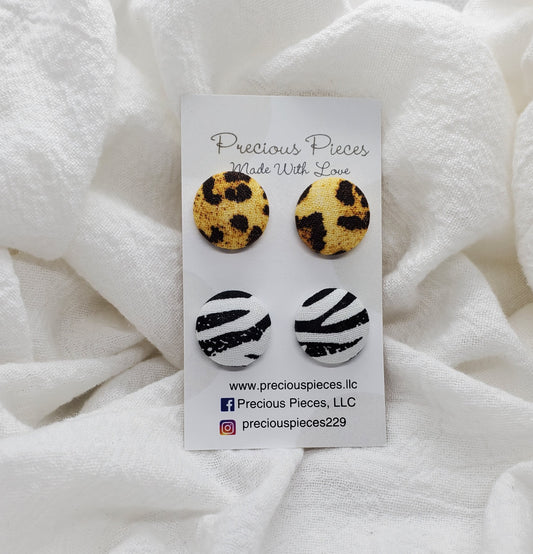 Small Zebra and Cheetah Print Fabric Earrings