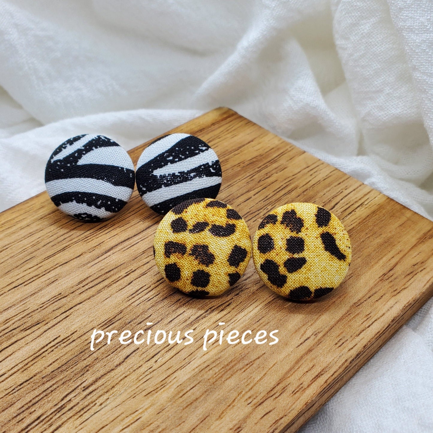 Medium Zebra and Cheetah Print Fabric Earrings