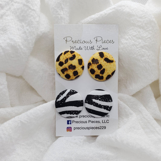 Medium Zebra and Cheetah Print Fabric Earrings