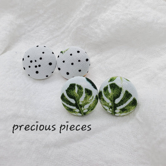 Small Polka-dot and Monstera Leaf Fabric Earrings
