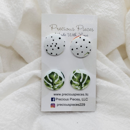 Small Polka-dot and Monstera Leaf Fabric Earrings