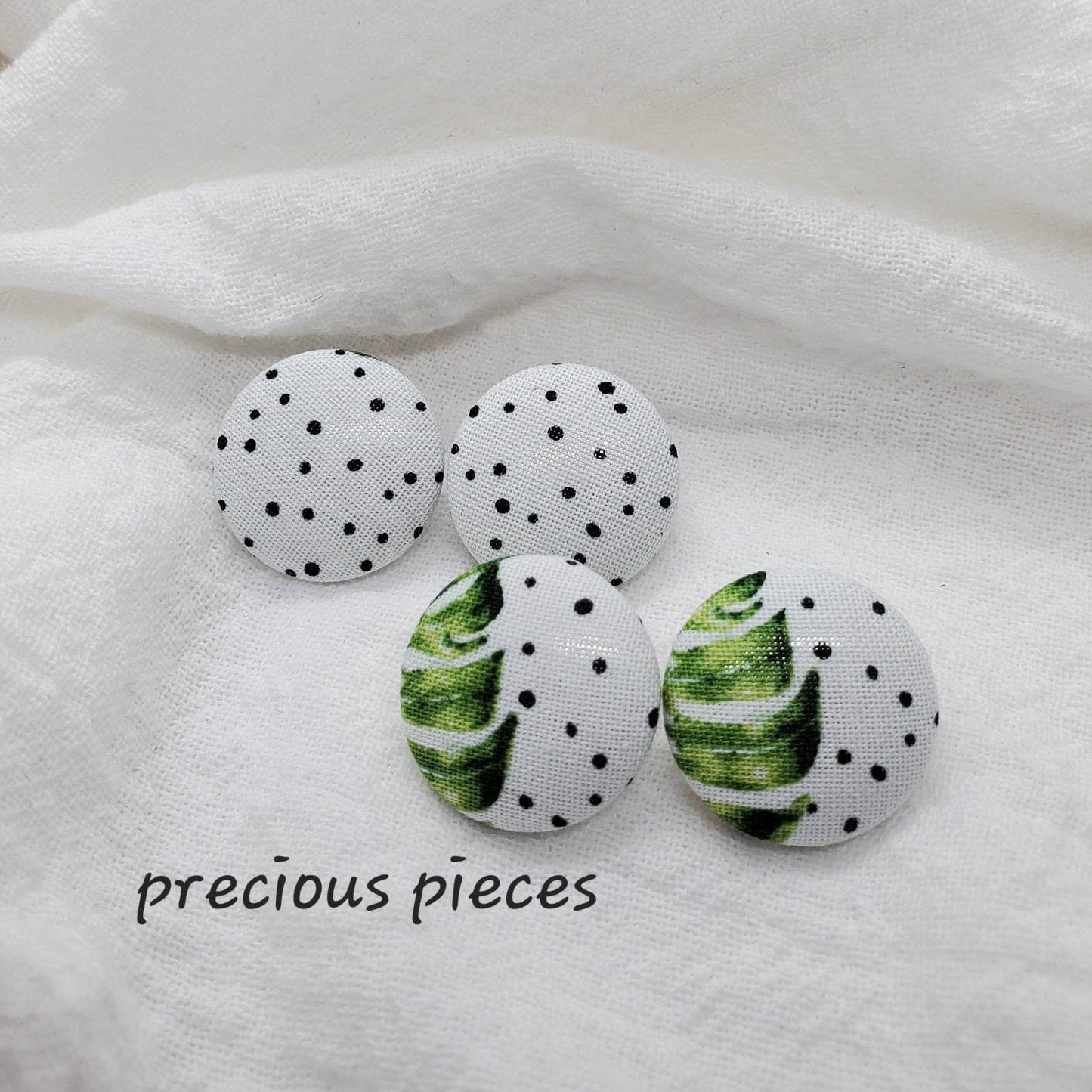 Medium Polka-dot and Monstera Leaf Fabric Earrings