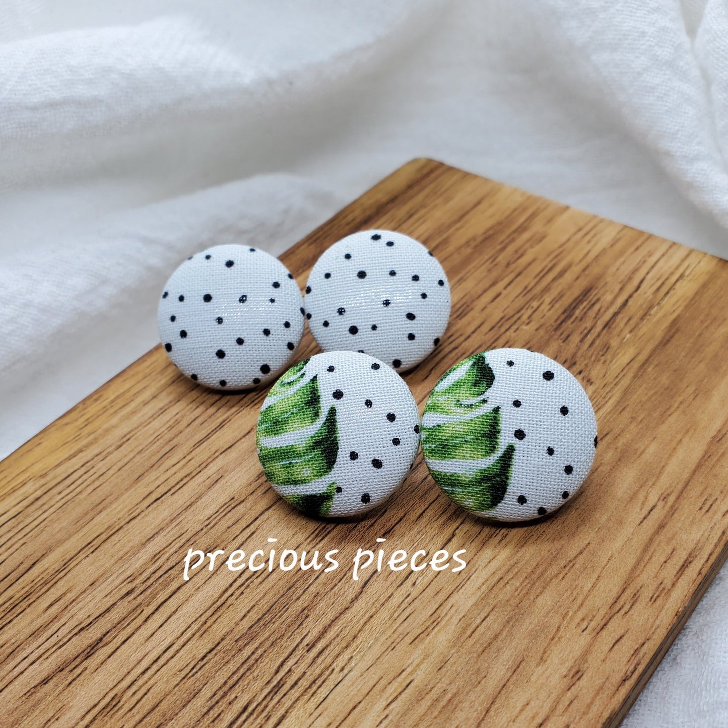 Medium Polka-dot and Monstera Leaf Fabric Earrings