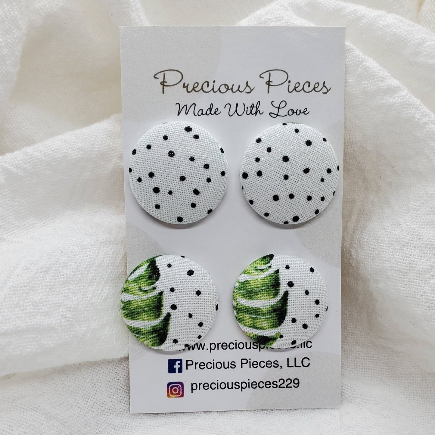 Medium Polka-dot and Monstera Leaf Fabric Earrings