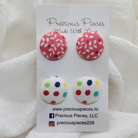 Floral and Multicolored Polka Dot Fabric Earrings