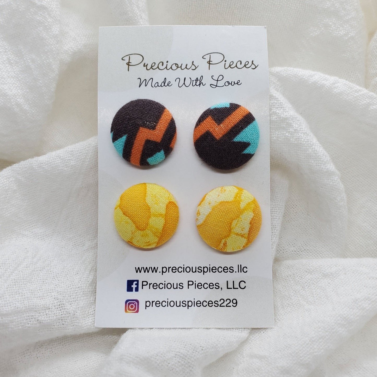 Aztec and Yellow Tie Dye Fabric Earrings