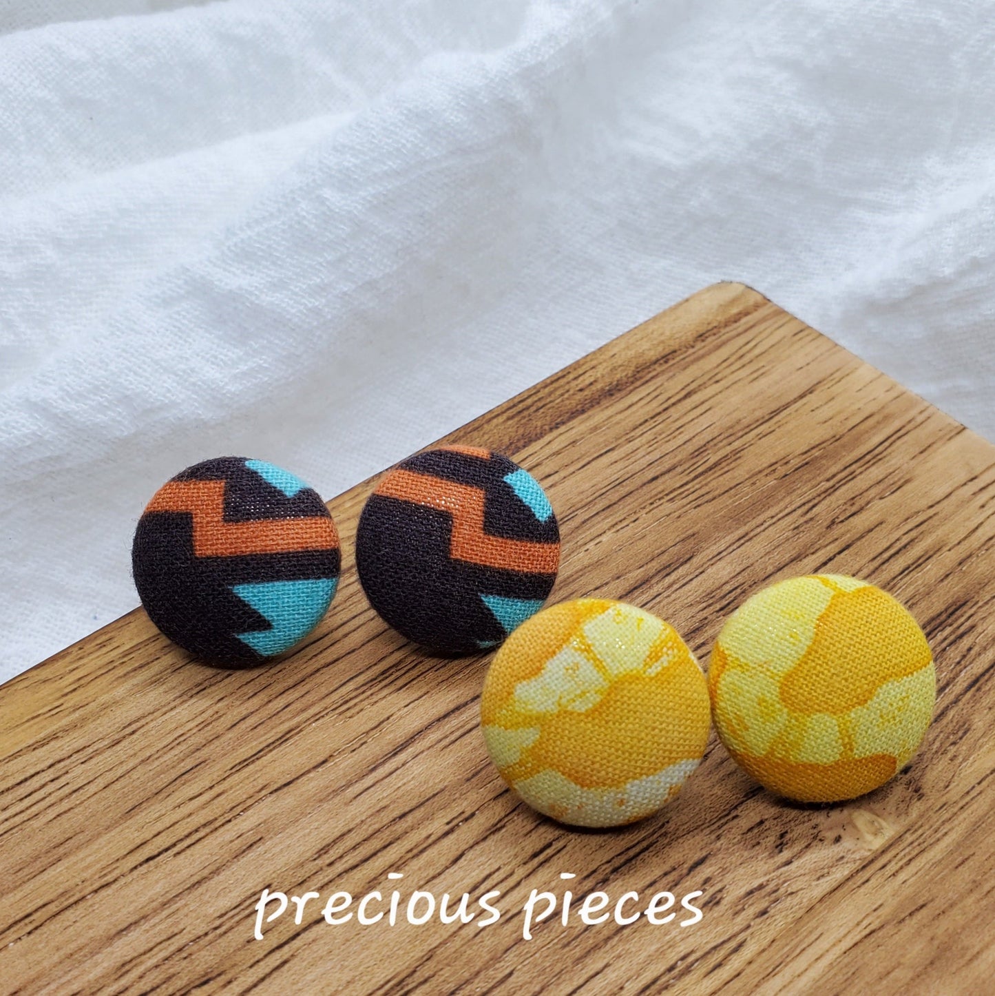 Aztec and Yellow Tie Dye Fabric Earrings