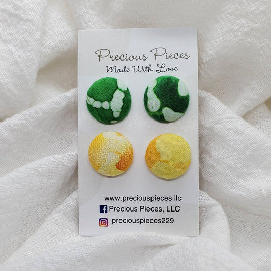 Green and Yellow Tie Dye Fabric Earrings