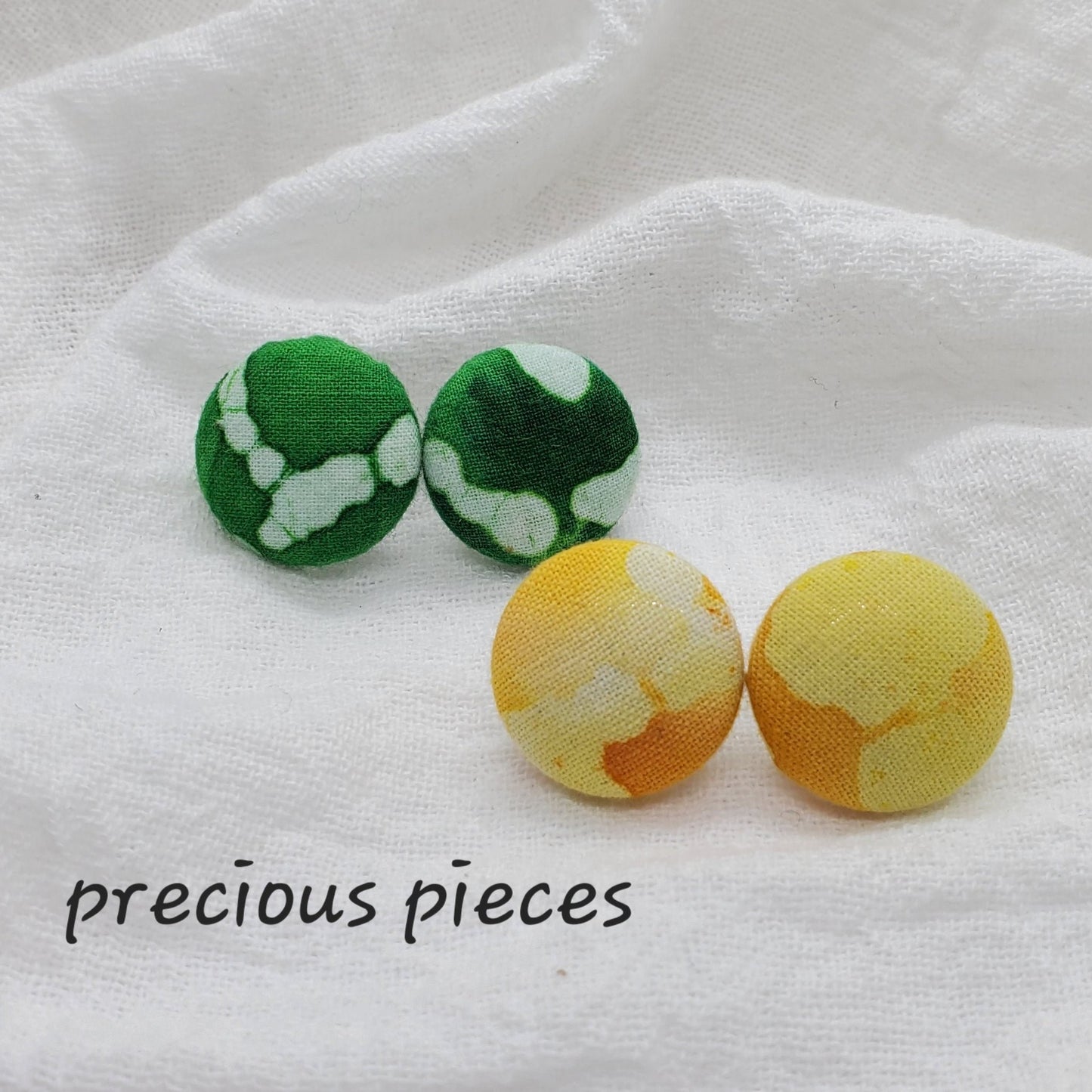 Green and Yellow Tie Dye Fabric Earrings