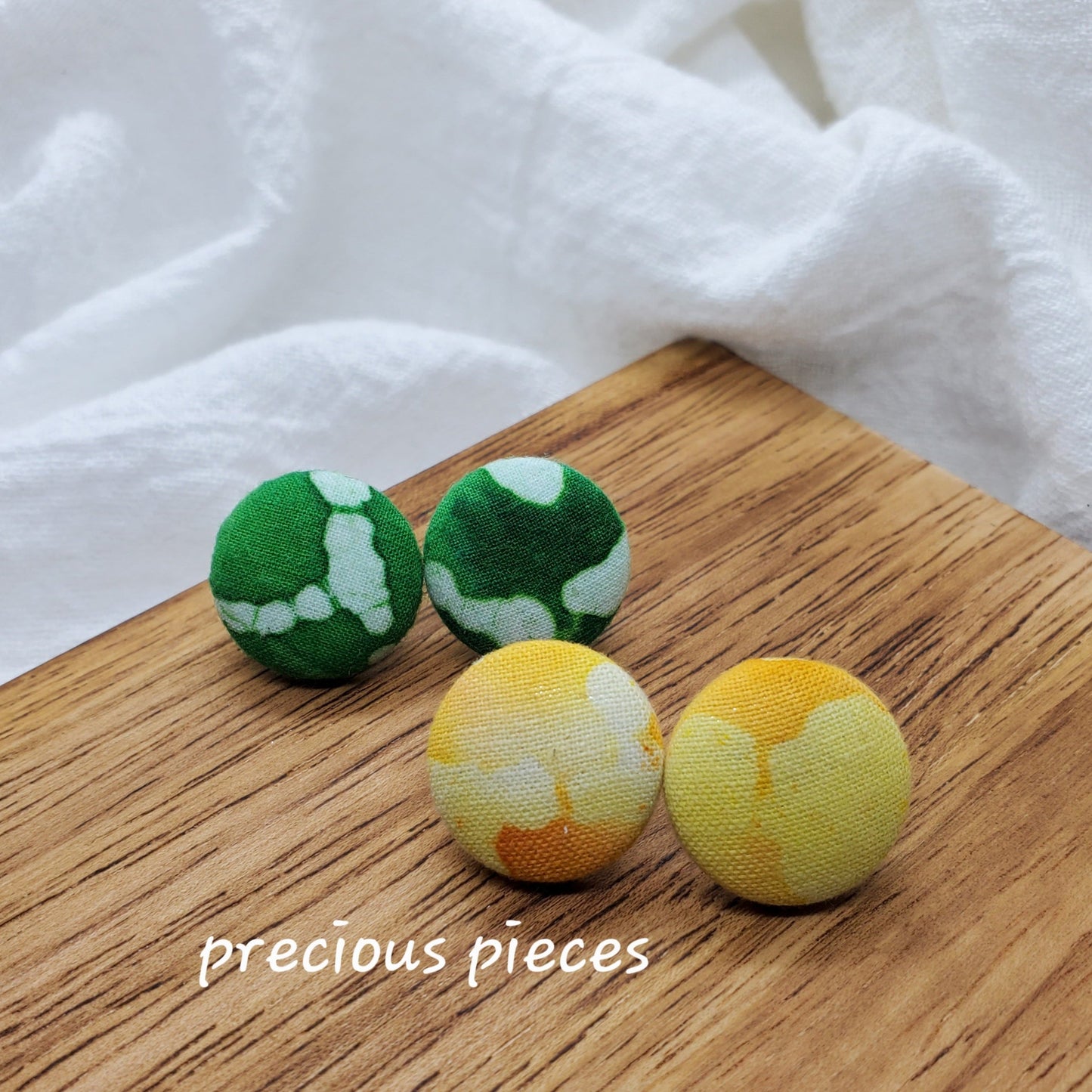 Green and Yellow Tie Dye Fabric Earrings