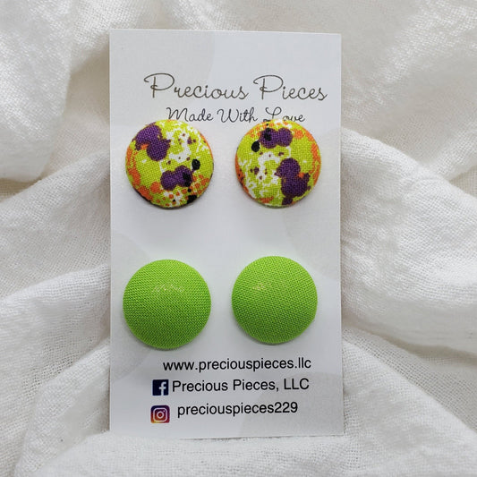 Splatter And Green Fabric Earrings