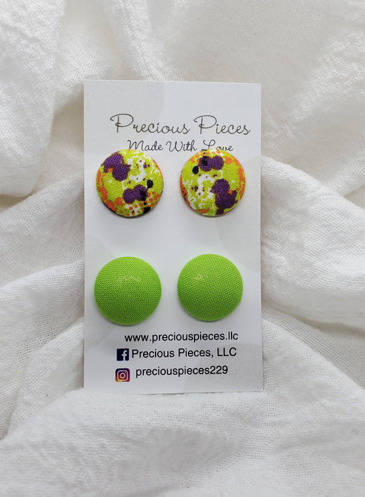 Splatter And Green Fabric Earrings