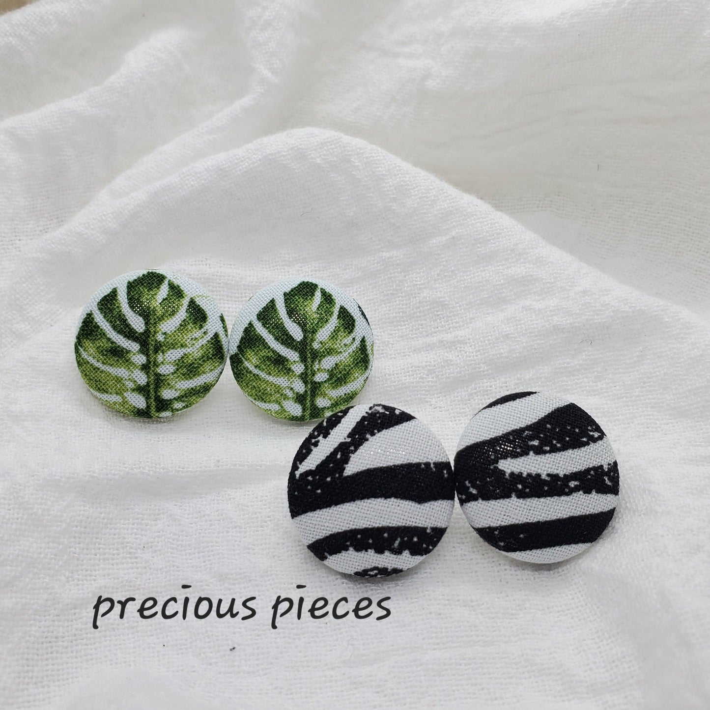 Medium Leaf and Zebra Print Fabric Earrings