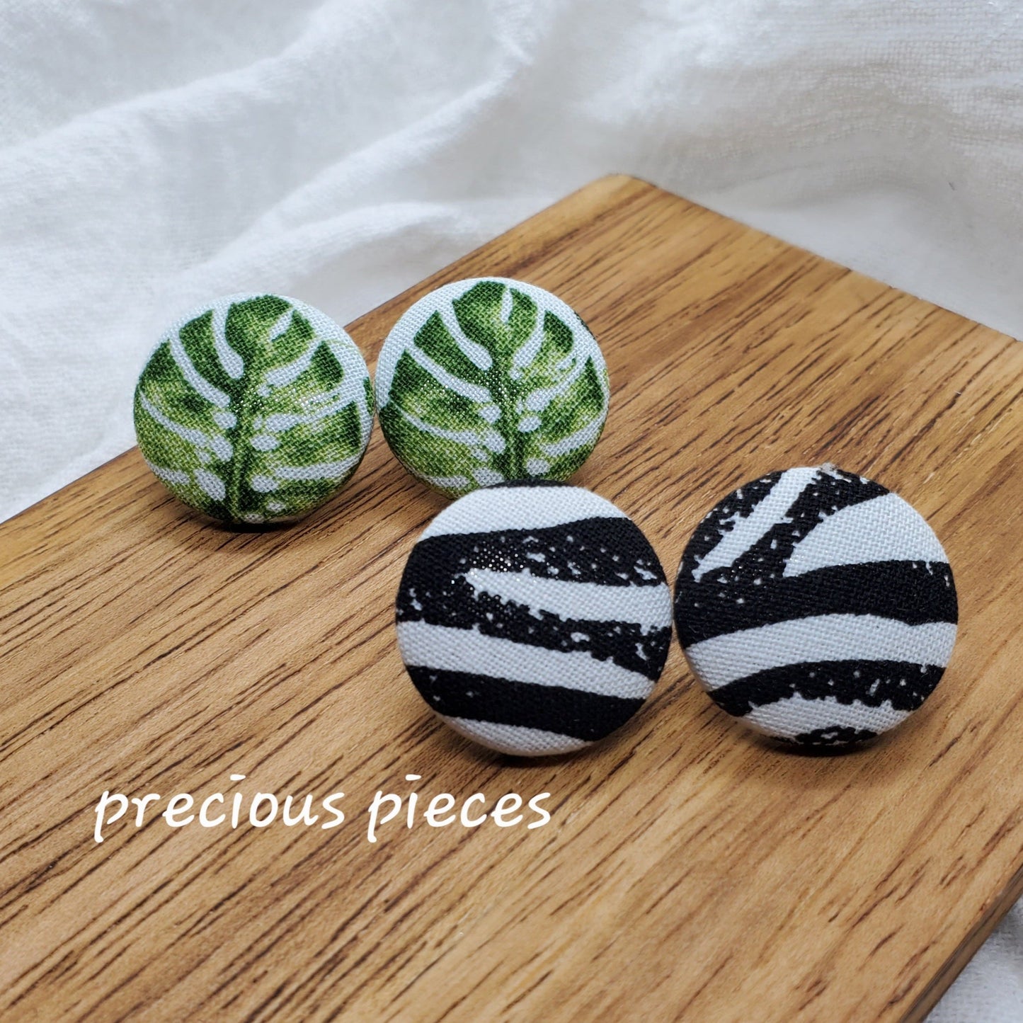 Medium Leaf and Zebra Print Fabric Earrings