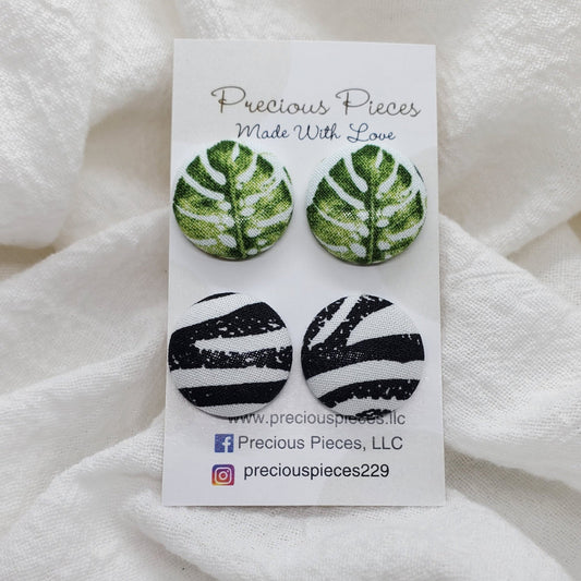 Medium Leaf and Zebra Print Fabric Earrings