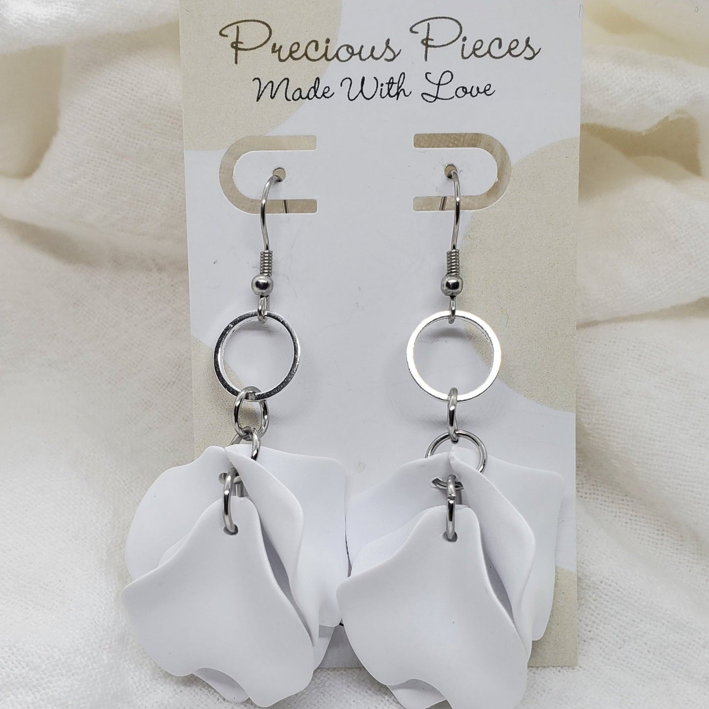 Acrylic White Flower Petal Earrings