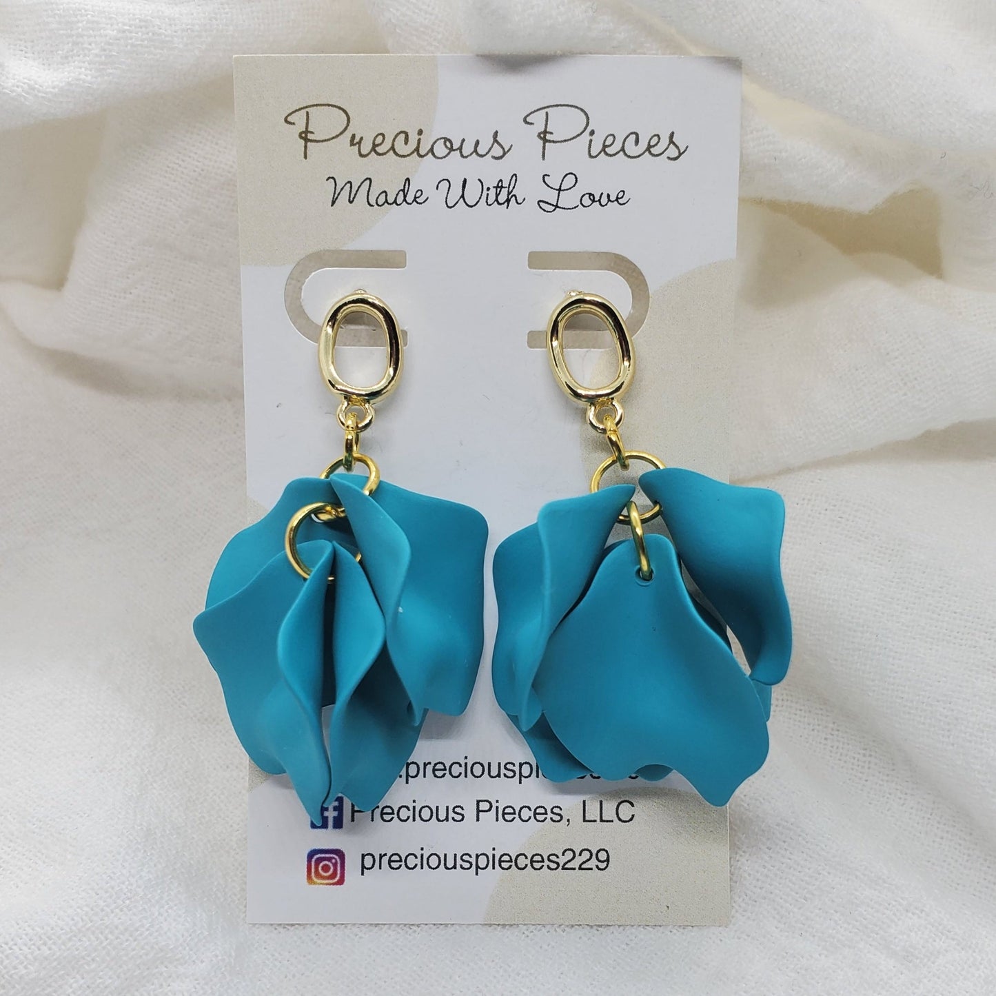 Acrylic Teal Flower Petal Earrings