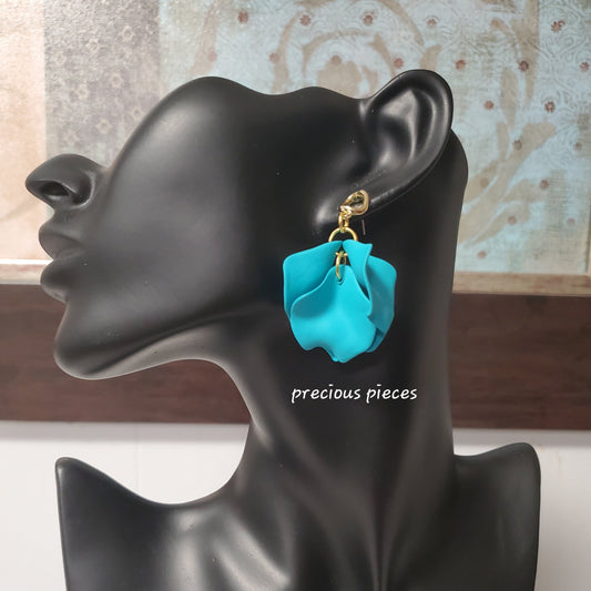 Acrylic Teal Flower Petal Earrings