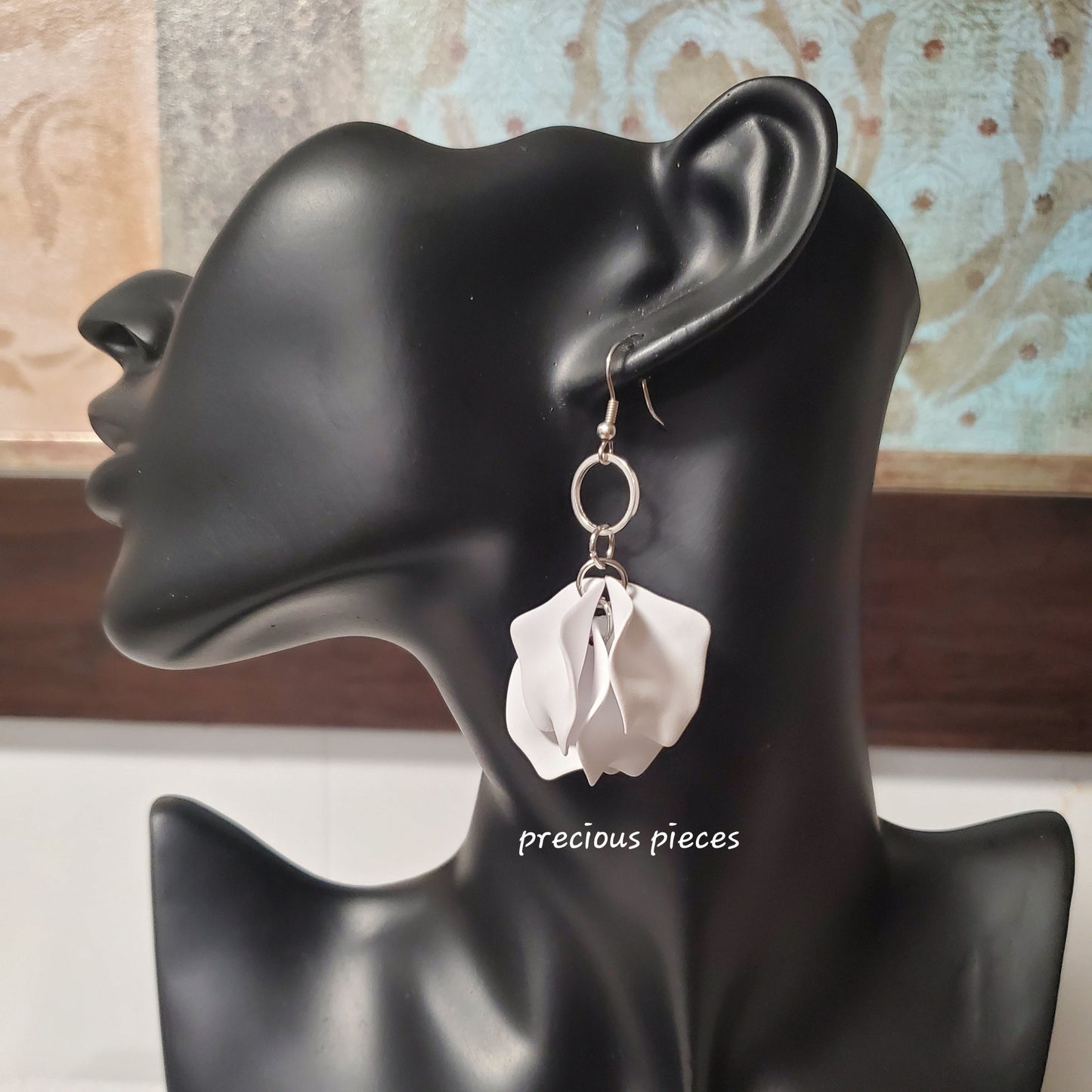 Acrylic White Flower Petal Earrings