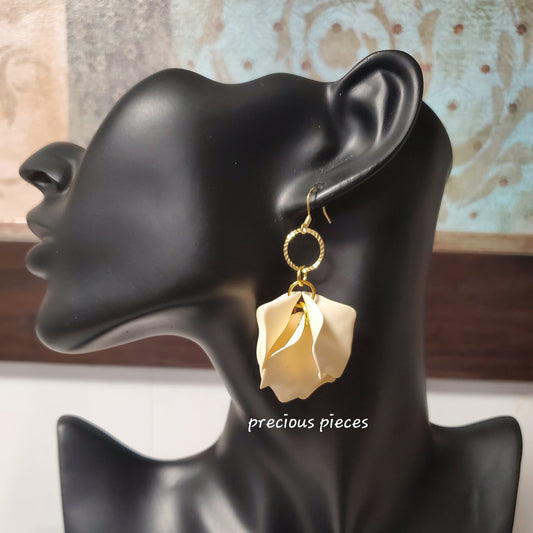 Acrylic Beige Flower Petal Earrings