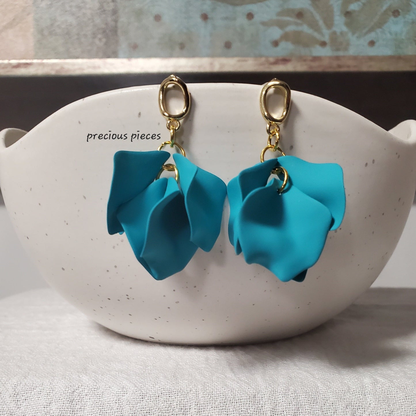 Acrylic Teal Flower Petal Earrings