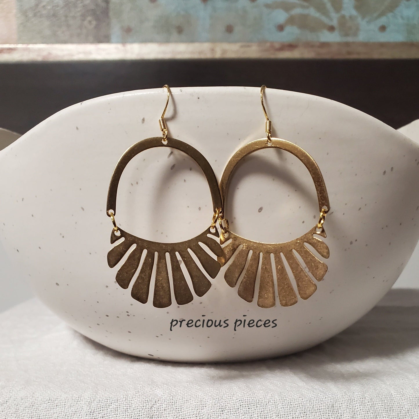 Brass Arch and Fan Shape Earrings