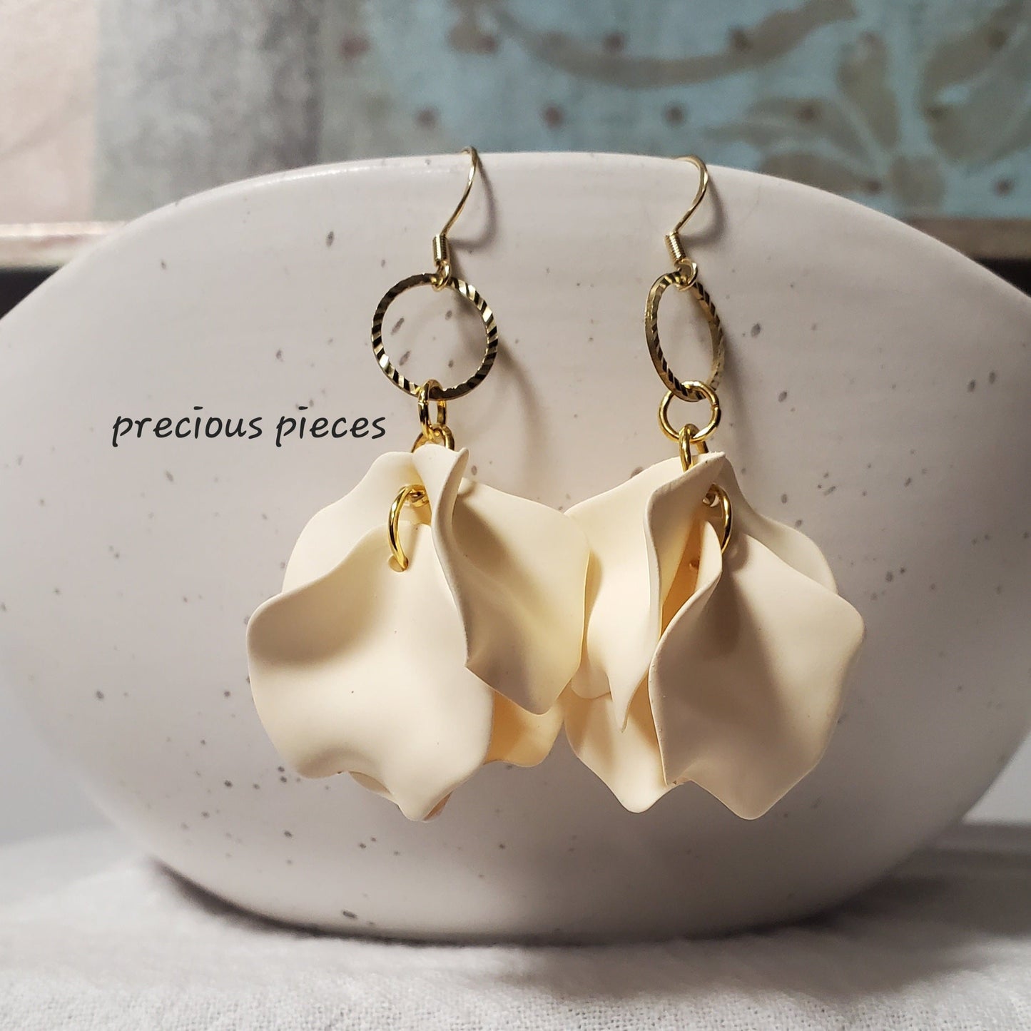 Acrylic Beige Flower Petal Earrings