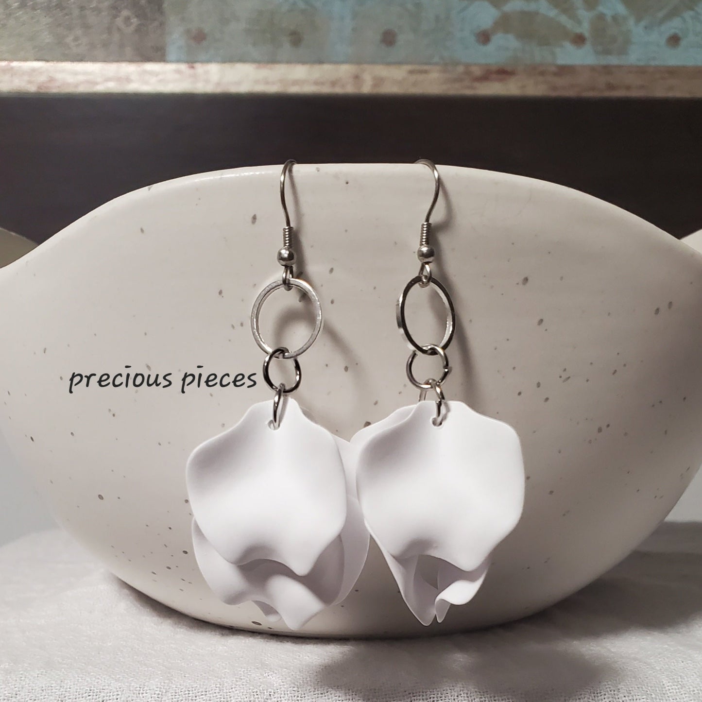 Acrylic White Flower Petal Earrings