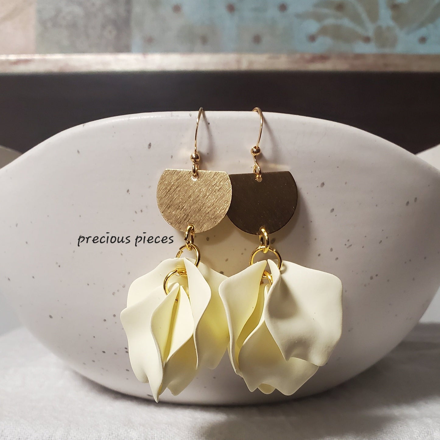 Acrylic Cream Flower Petal Earrings