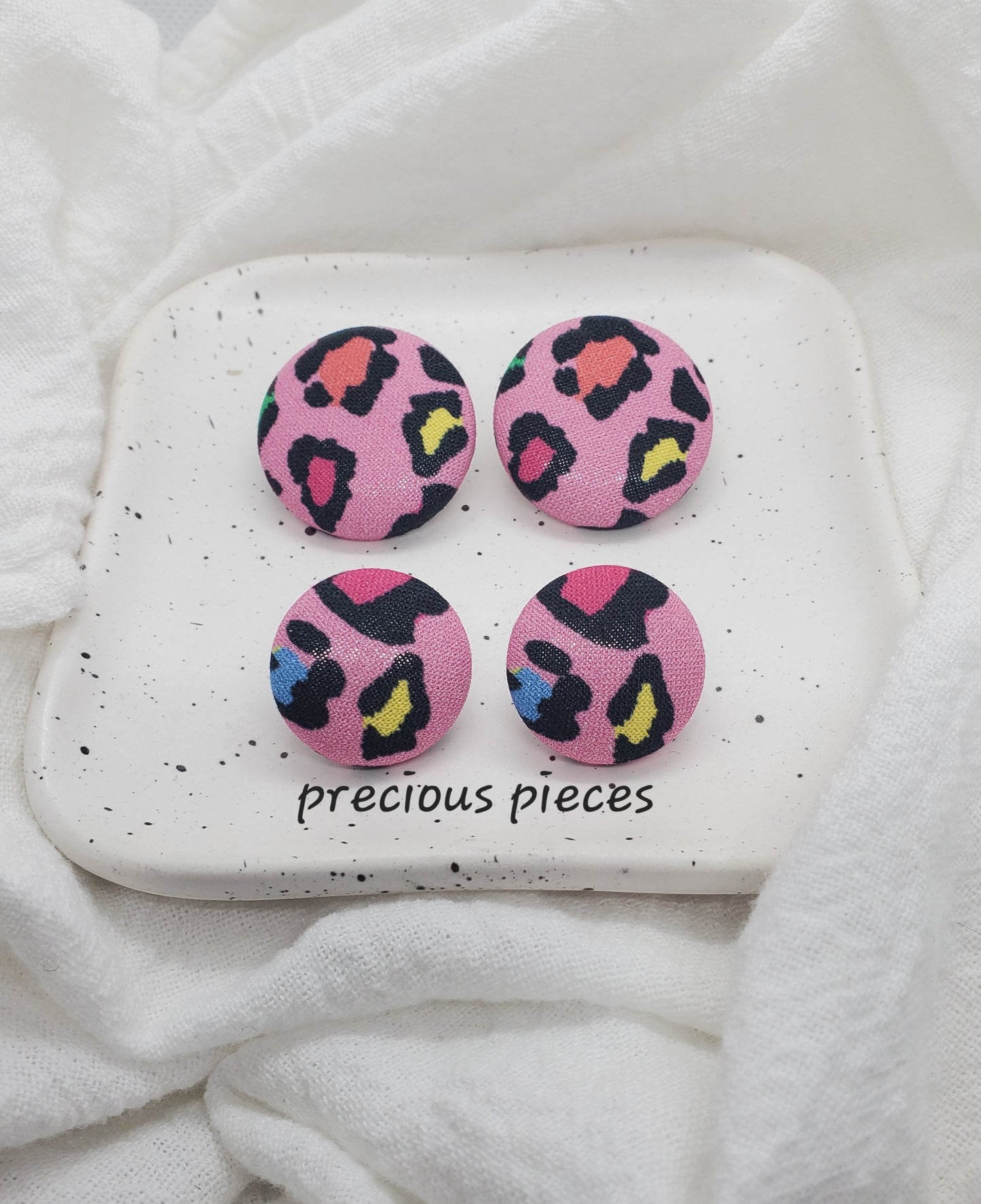 Multicolored Cheetah Print Fabric Earrings