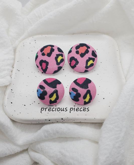 Multicolored Cheetah Print Fabric Earrings