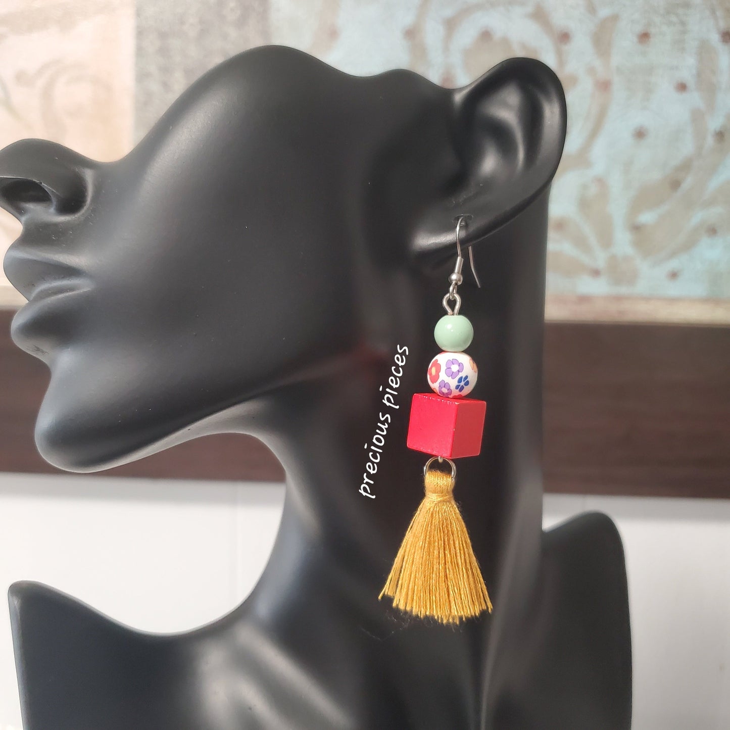 Flower Beaded Boho Tassel Earrings