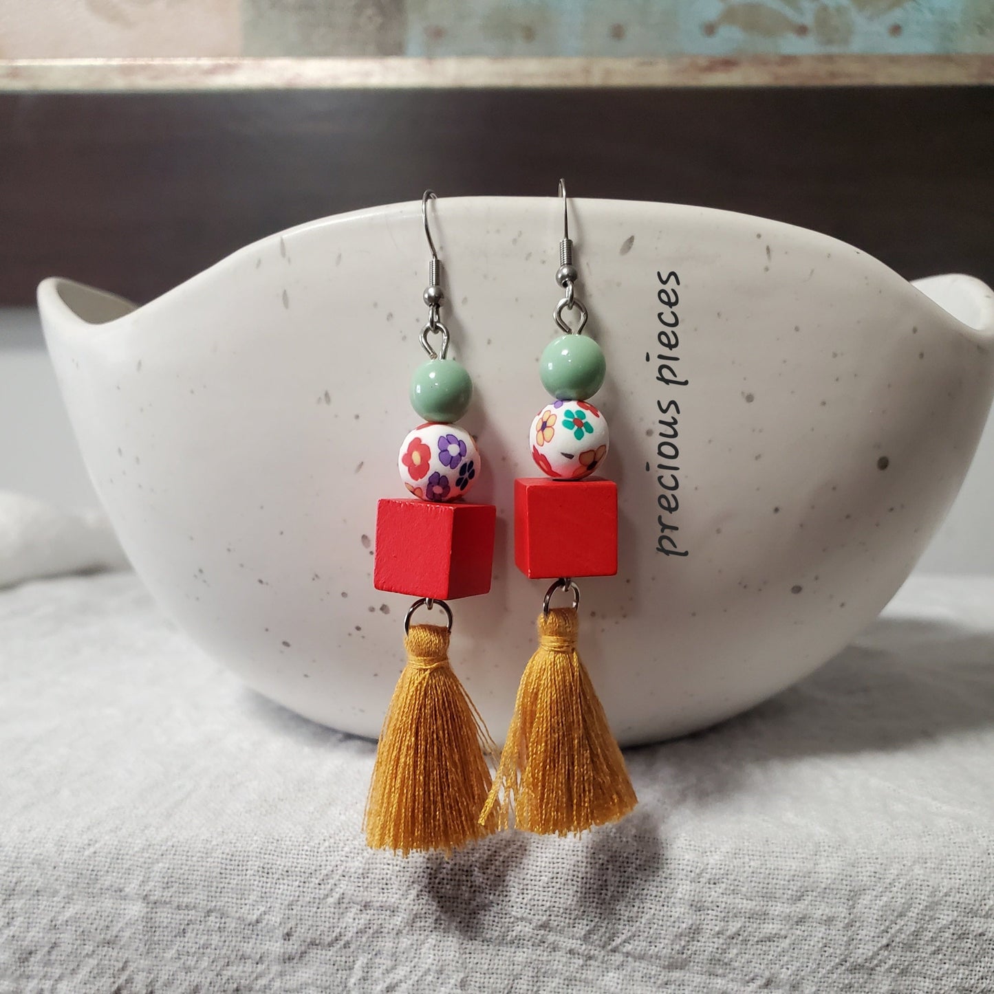 Flower Beaded Boho Tassel Earrings