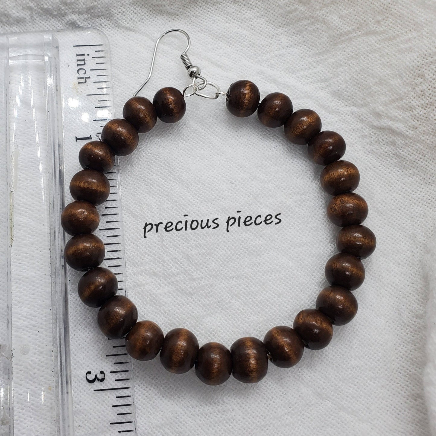 Brown Wood Beaded Hoop Earrings