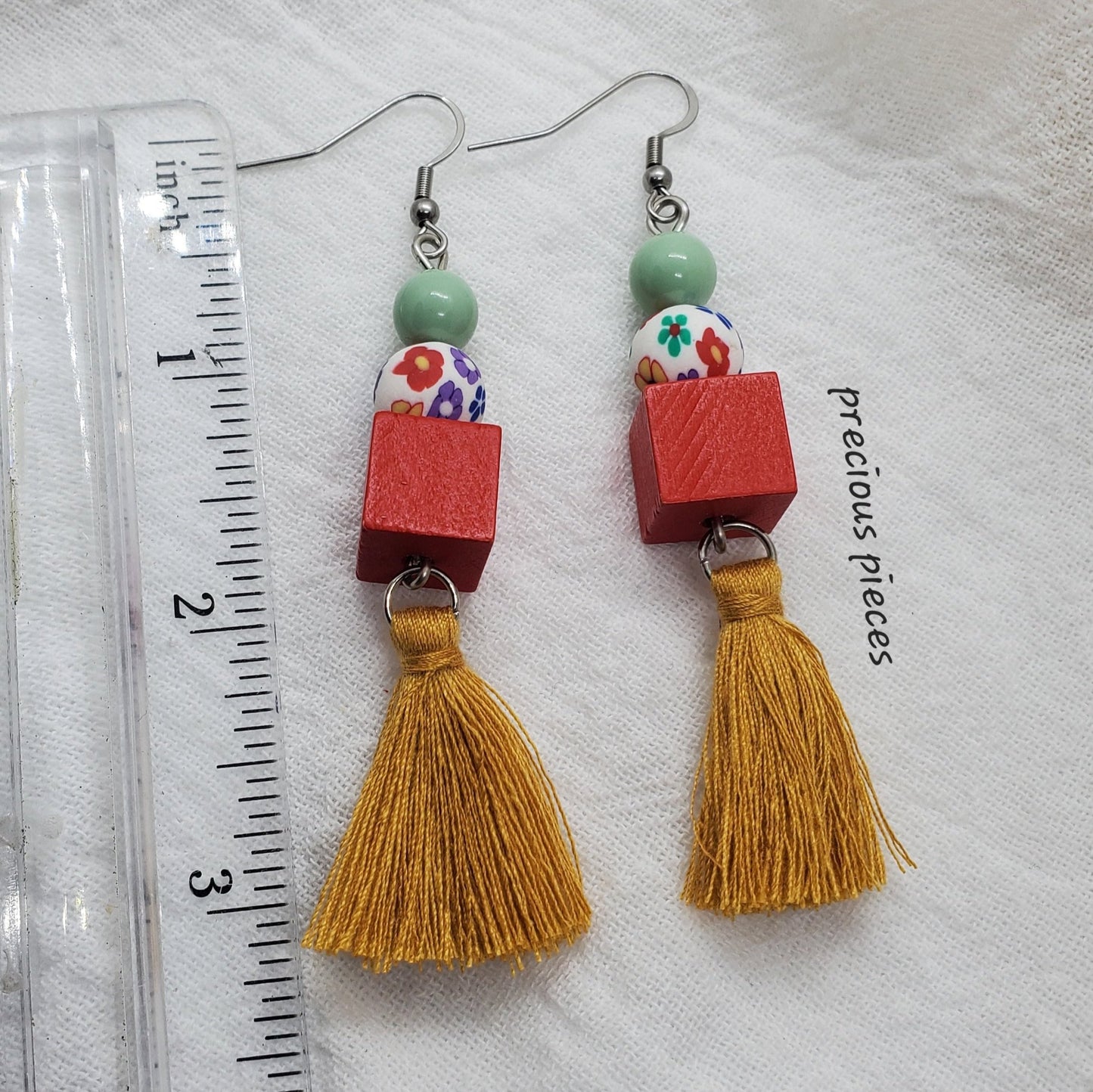 Flower Beaded Boho Tassel Earrings