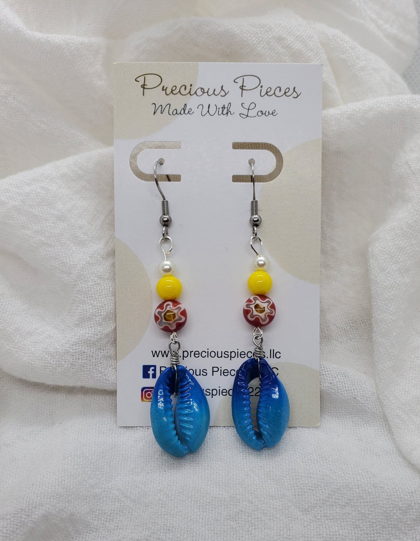 Blue Cowrie Shell Dangle Earrings