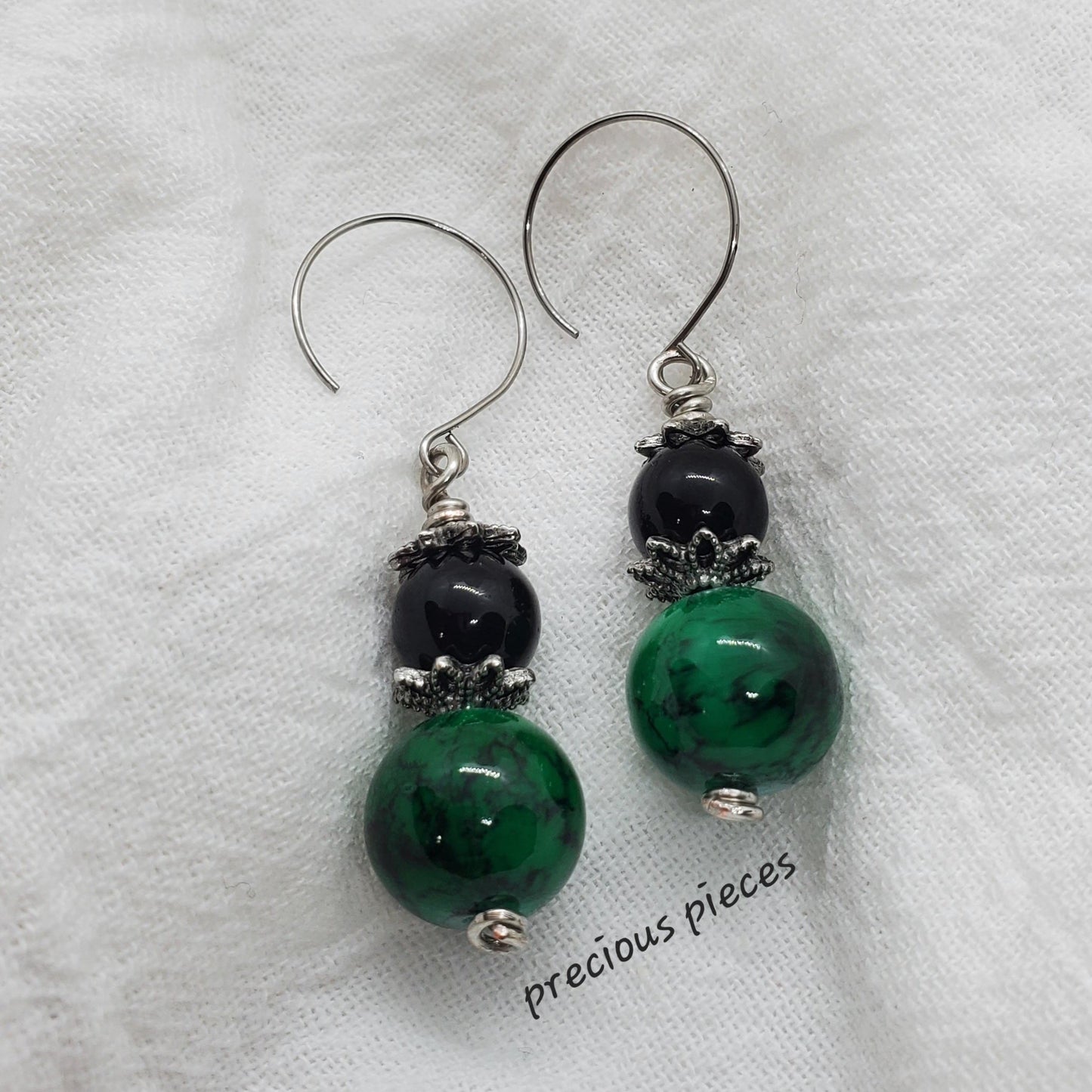 Green and Black Marble Earrings