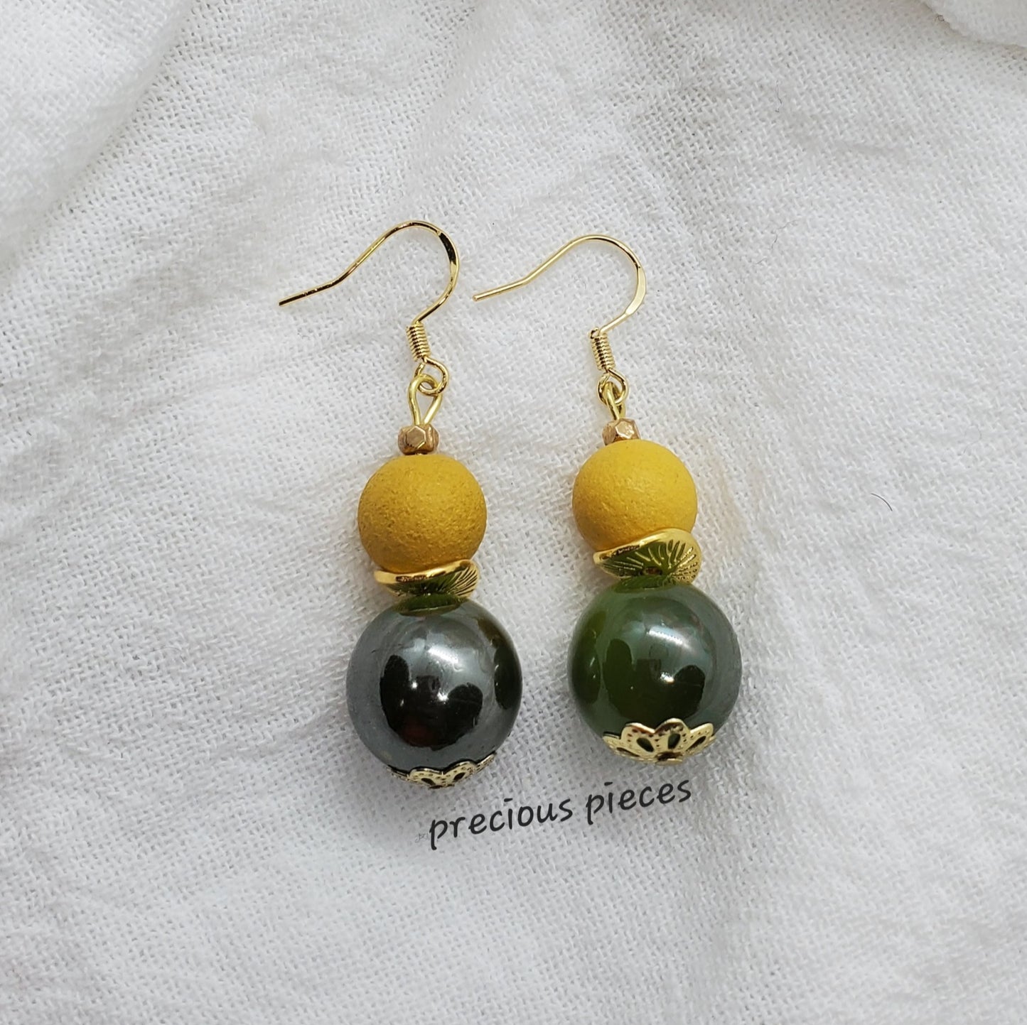 Green and Yellow Beaded Earrings