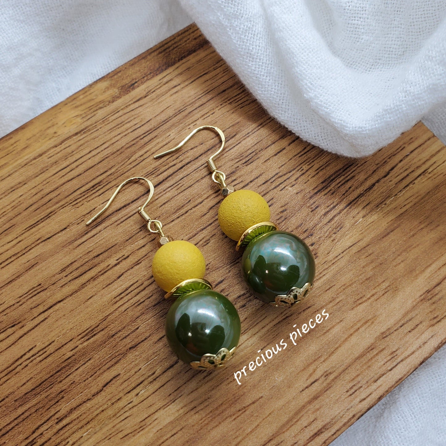 Green and Yellow Beaded Earrings