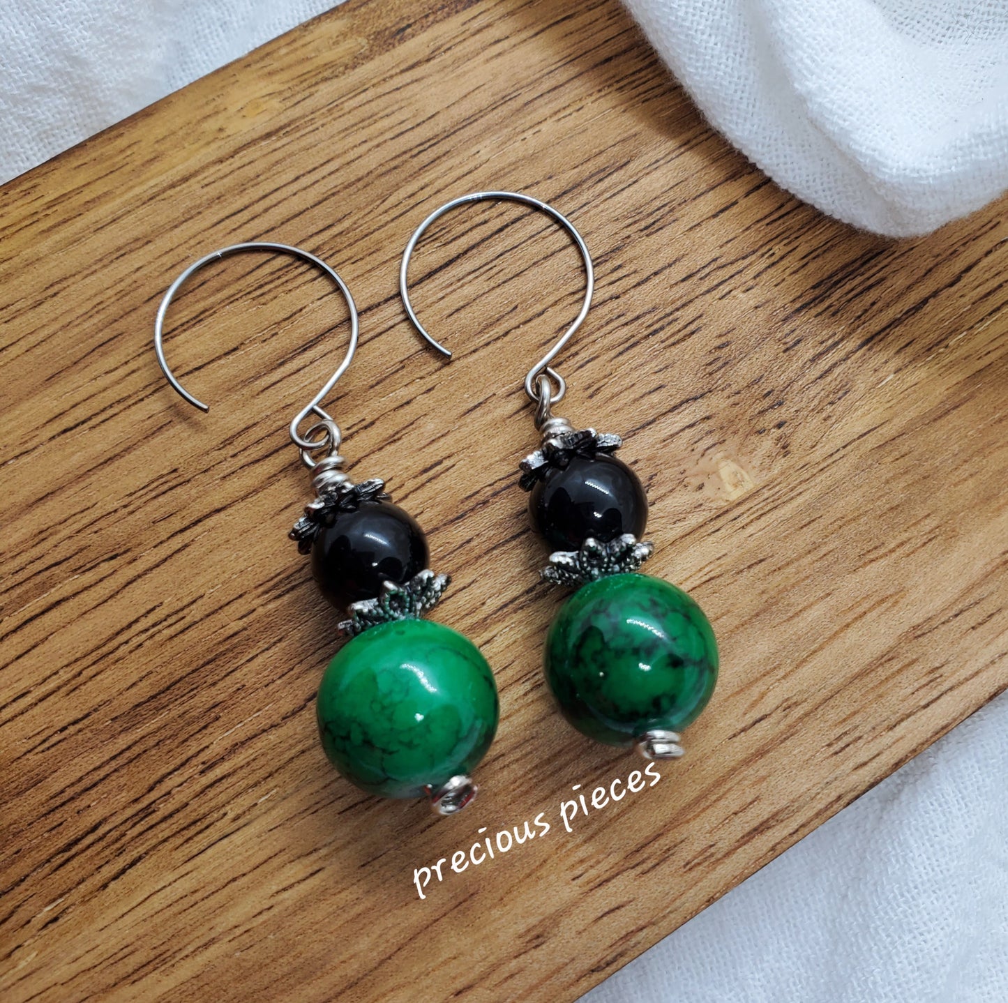 Green and Black Marble Earrings