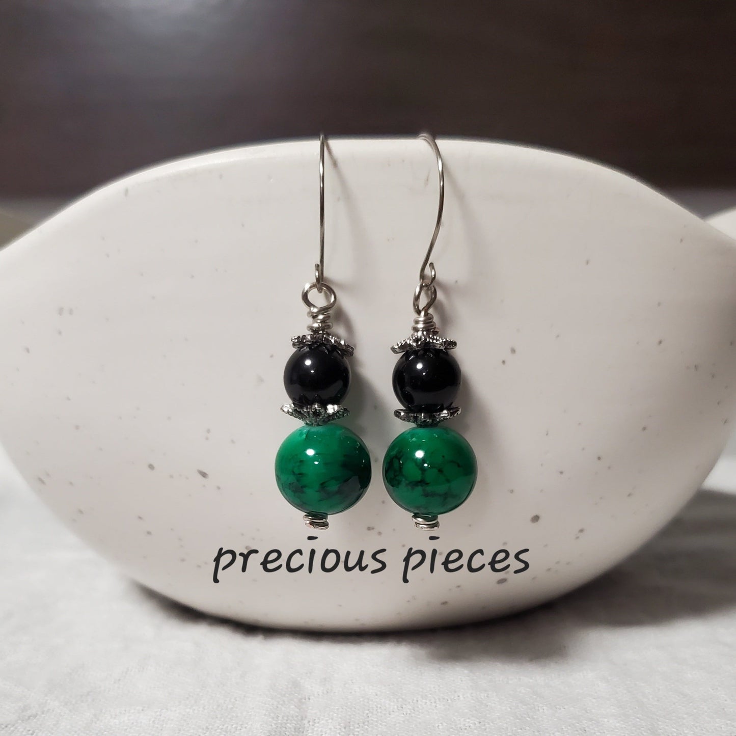 Green and Black Marble Earrings