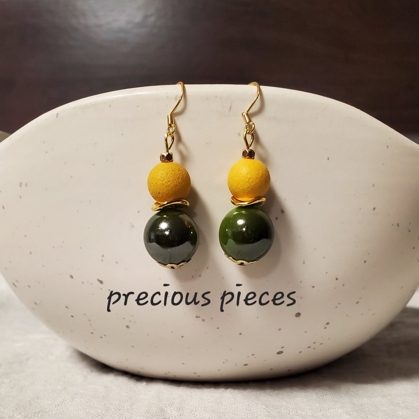 Green and Yellow Beaded Earrings